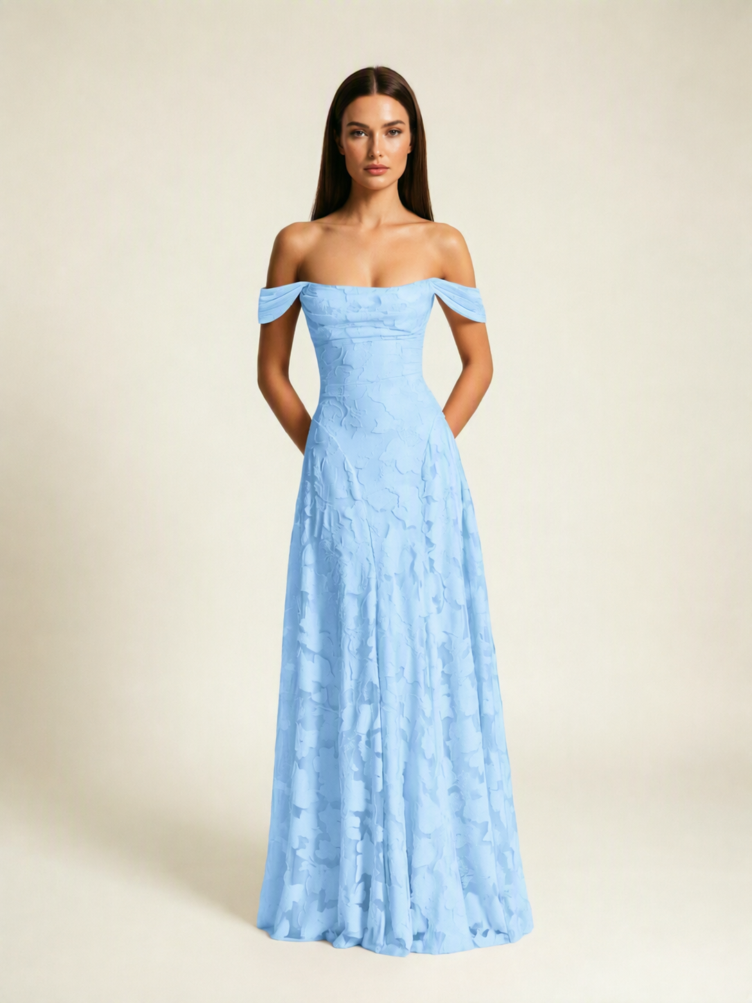 Off-the-Shoulder Floral Lace A-Line