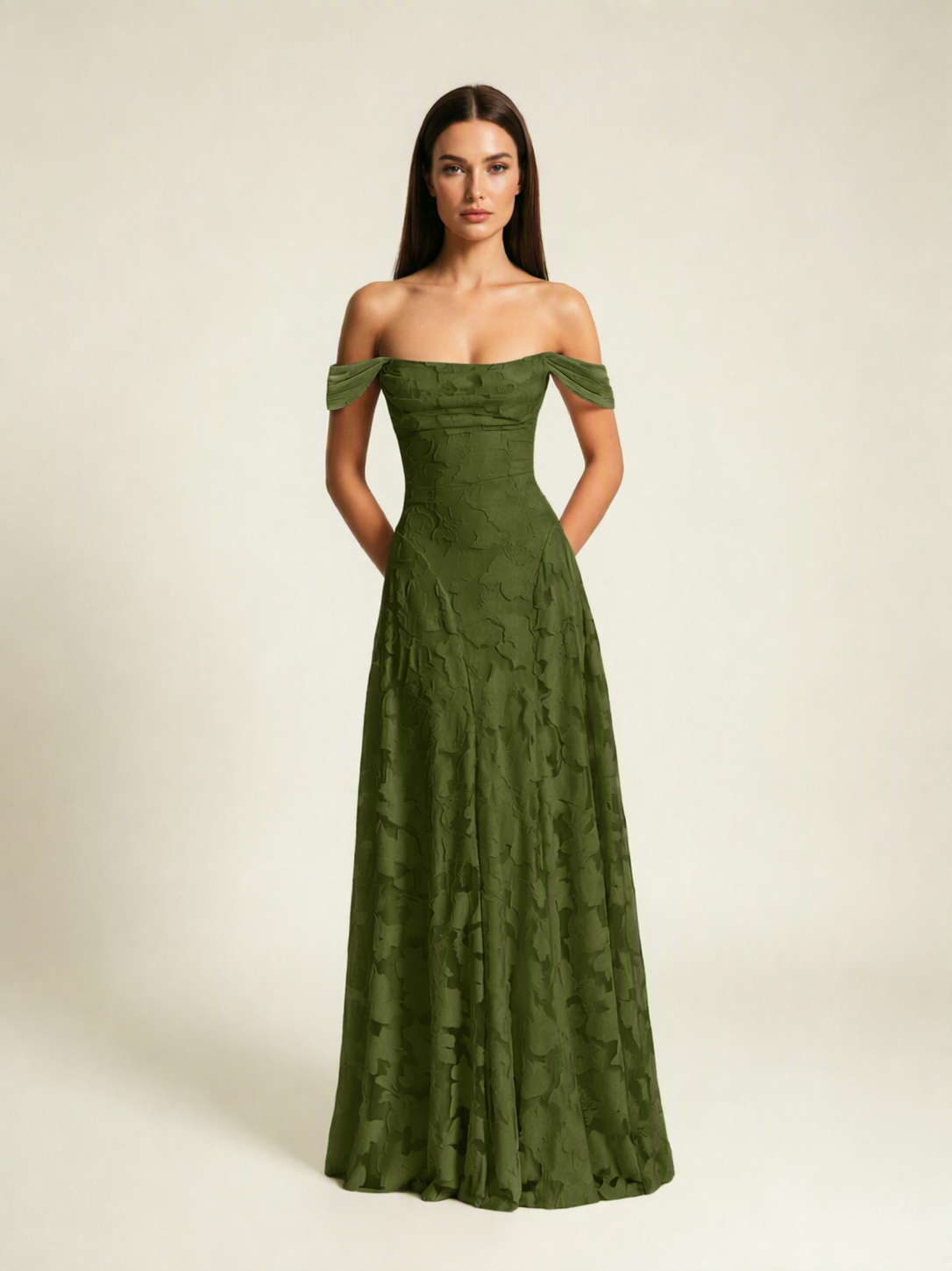 Off-the-Shoulder Floral Lace A-Line