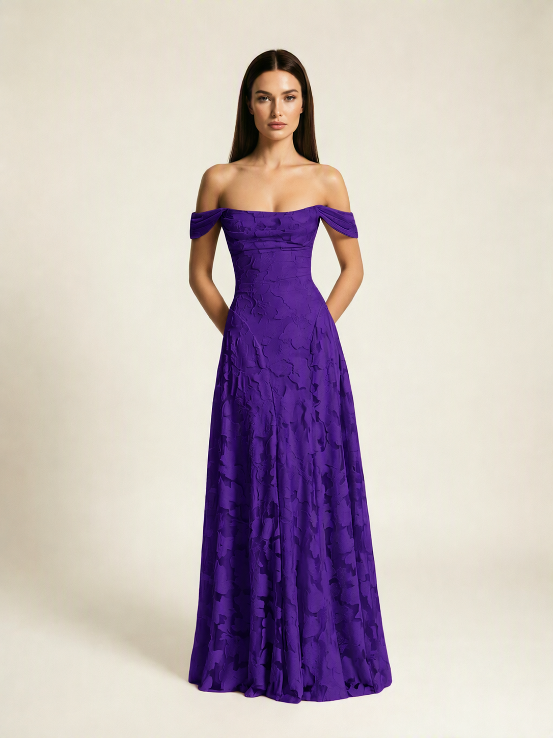 Off-the-Shoulder Floral Lace A-Line