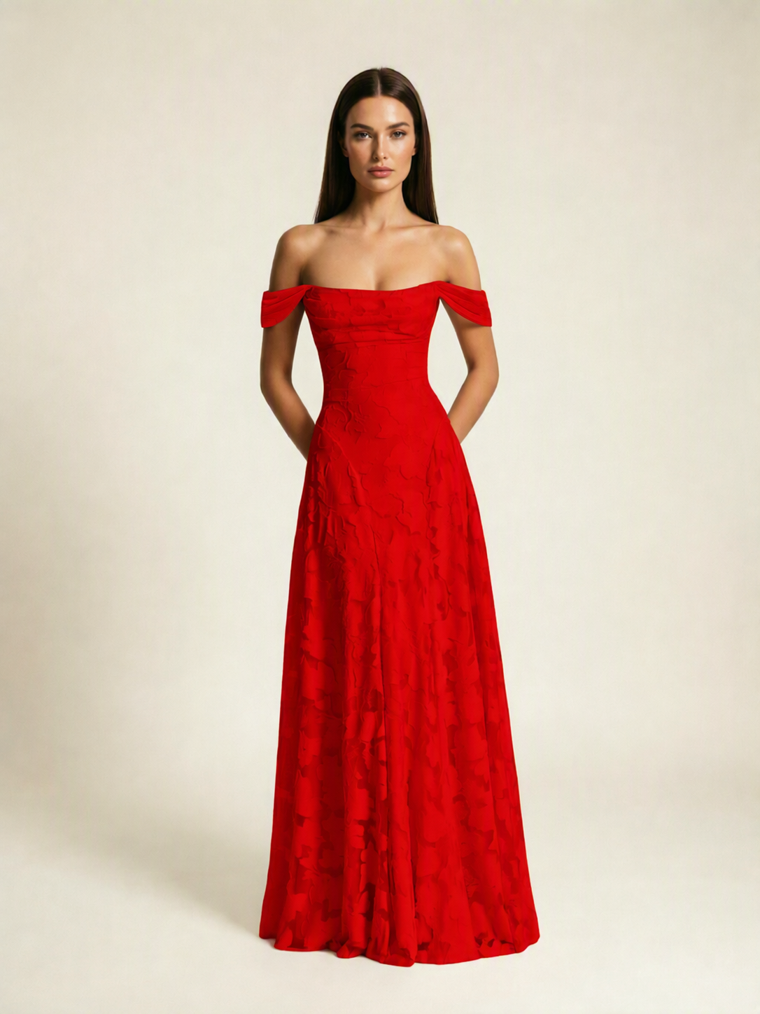 Off-the-Shoulder Floral Lace A-Line