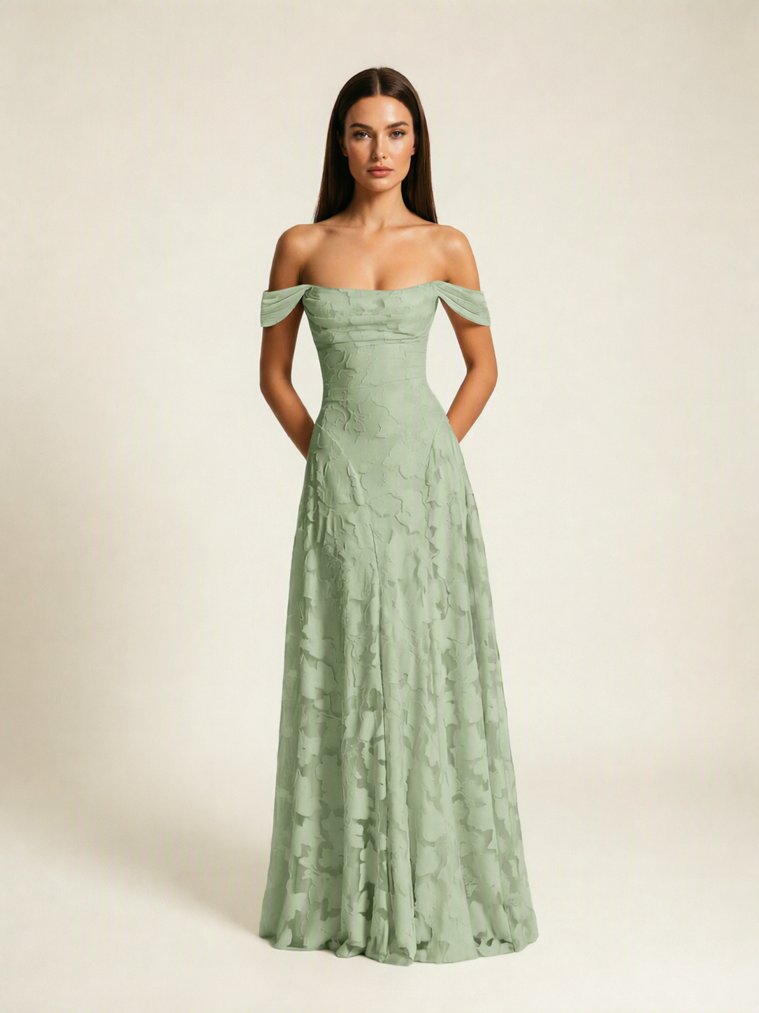 Off-the-Shoulder Floral Lace A-Line