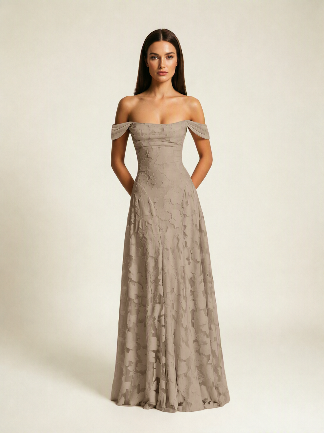 Off-the-Shoulder Floral Lace A-Line