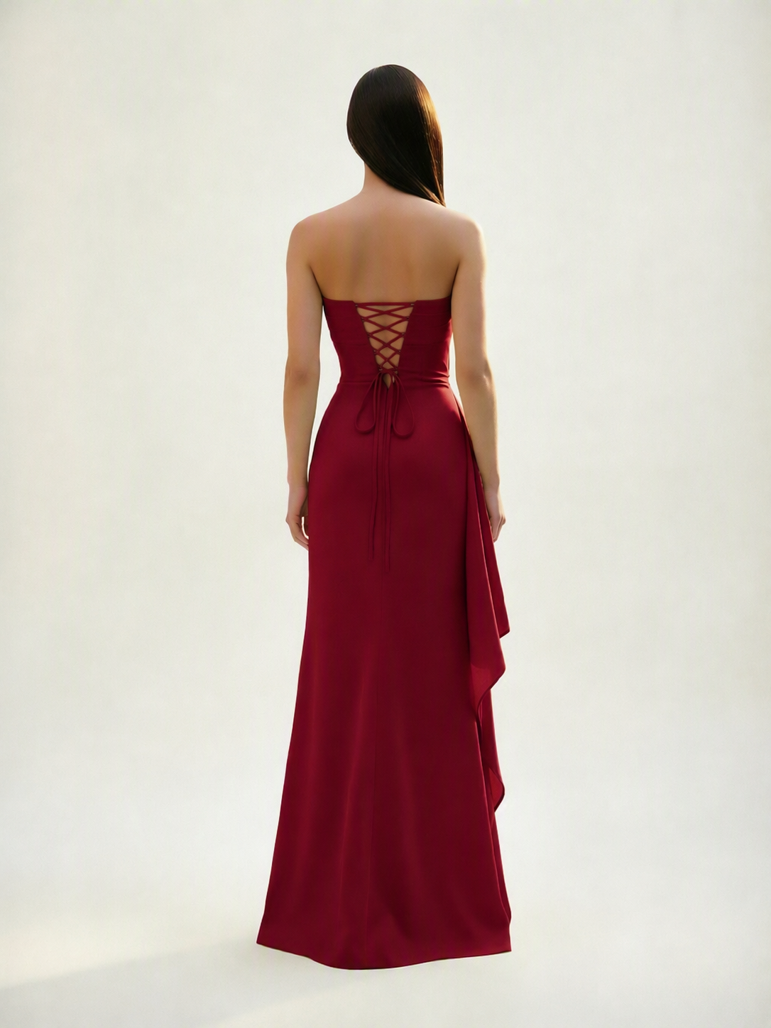 Strapless Mermaid Formal Gown with Side Slit & Draped Detail