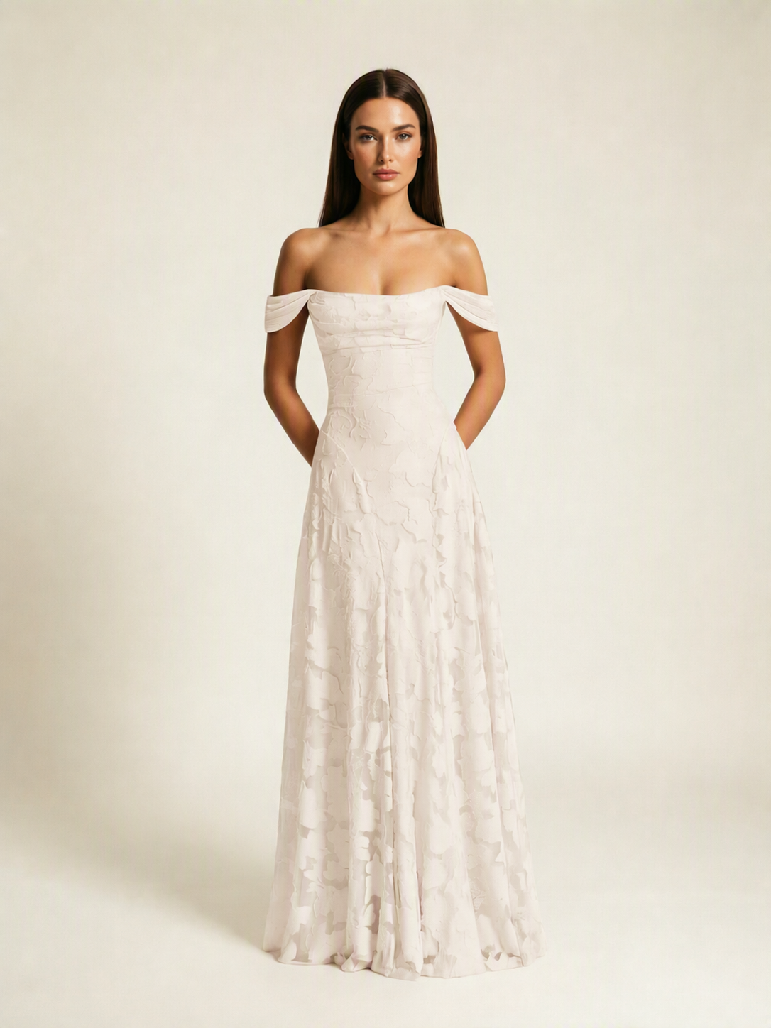 Off-the-Shoulder Floral Lace A-Line