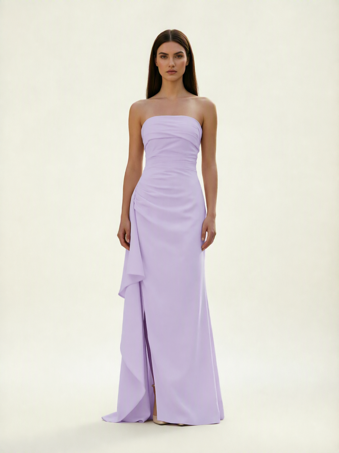 Strapless Mermaid Formal Gown with Side Slit & Draped Detail