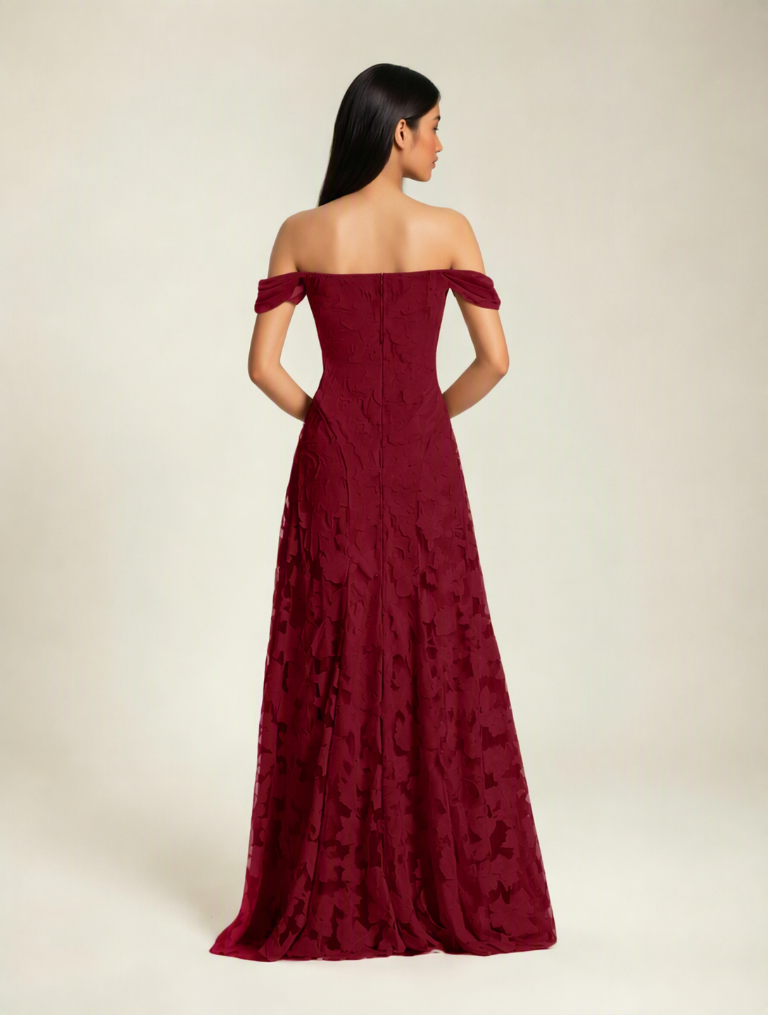 Off-the-Shoulder Floral Lace A-Line