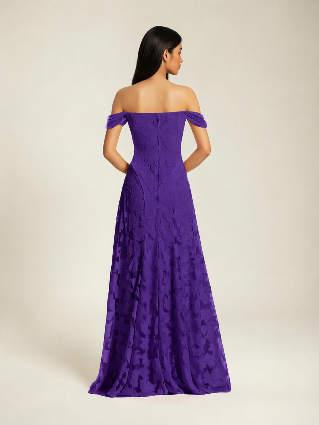 Off-the-Shoulder Floral Lace A-Line