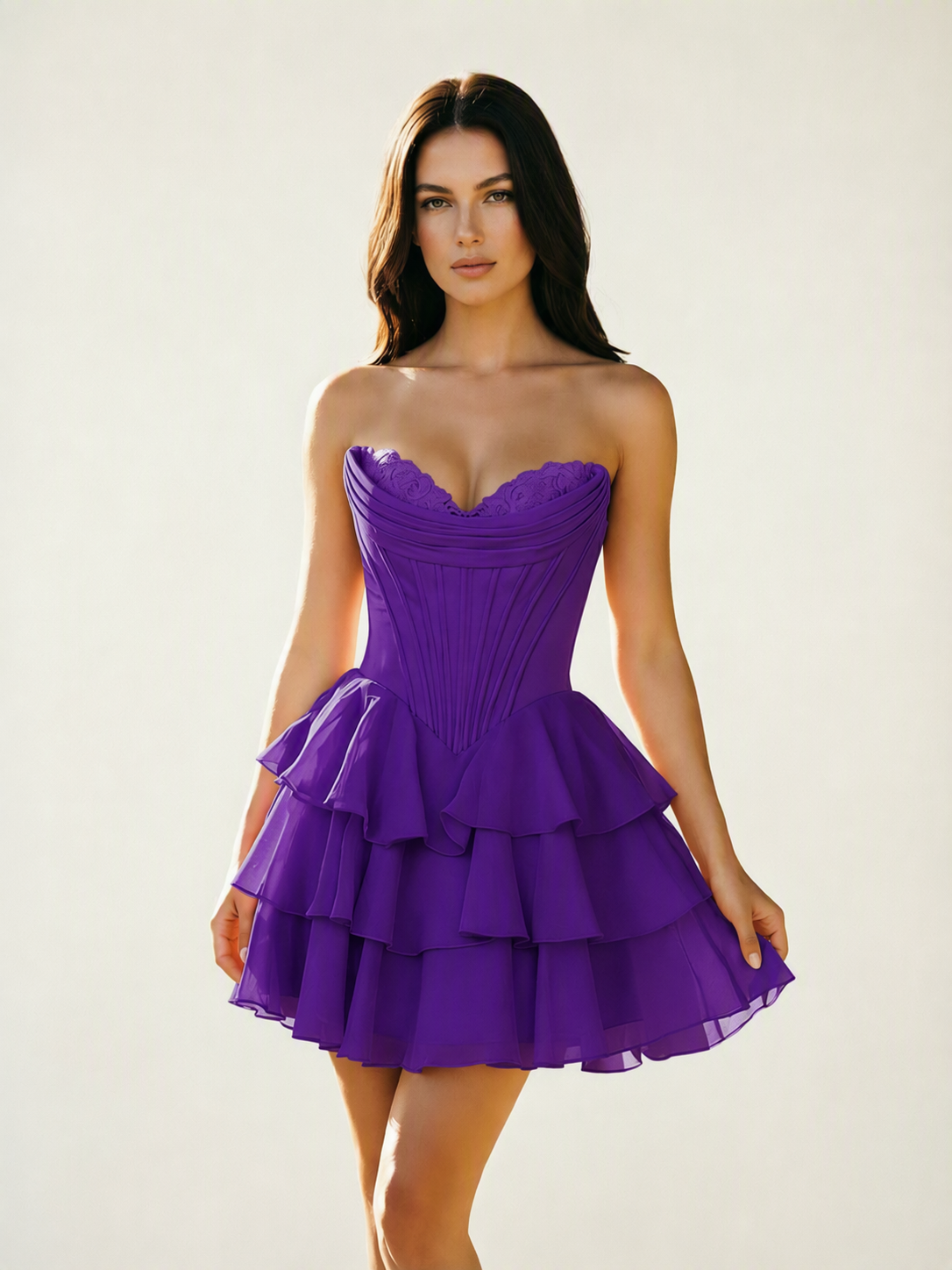 Strapless Corset Ruffled Tiered Mini Homecoming Dress