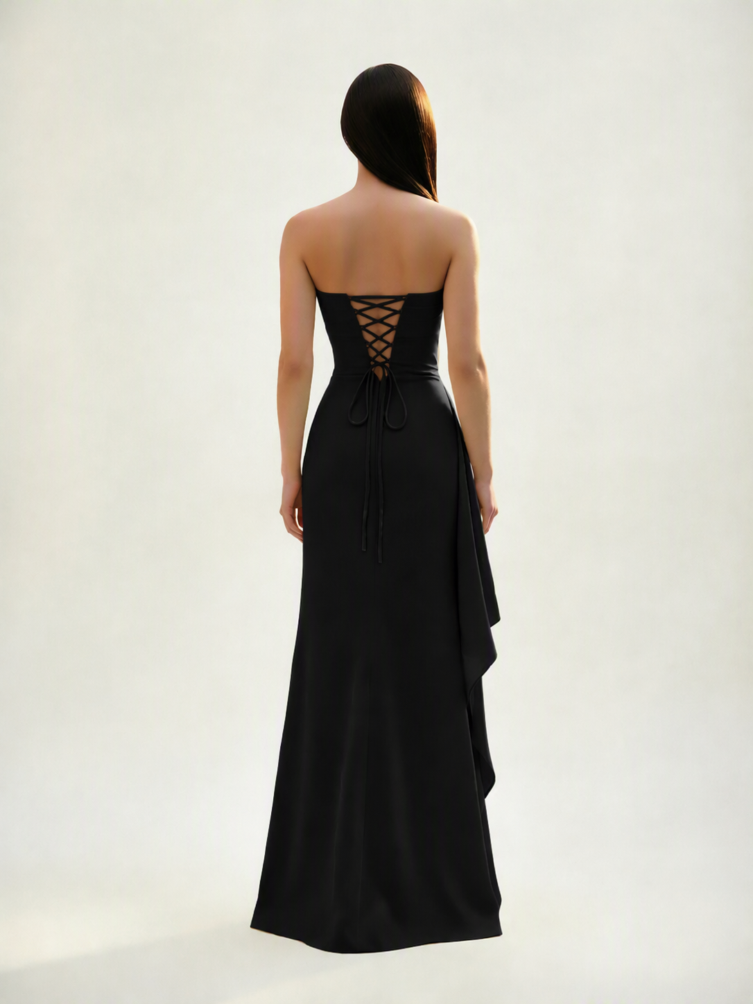 Strapless Mermaid Formal Gown with Side Slit & Draped Detail