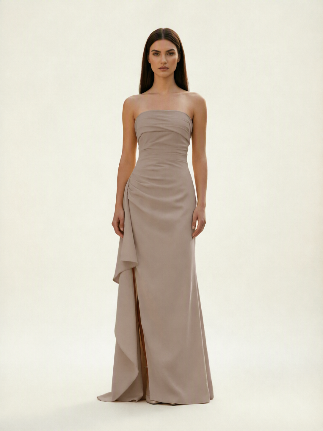 Strapless Mermaid Formal Gown with Side Slit & Draped Detail