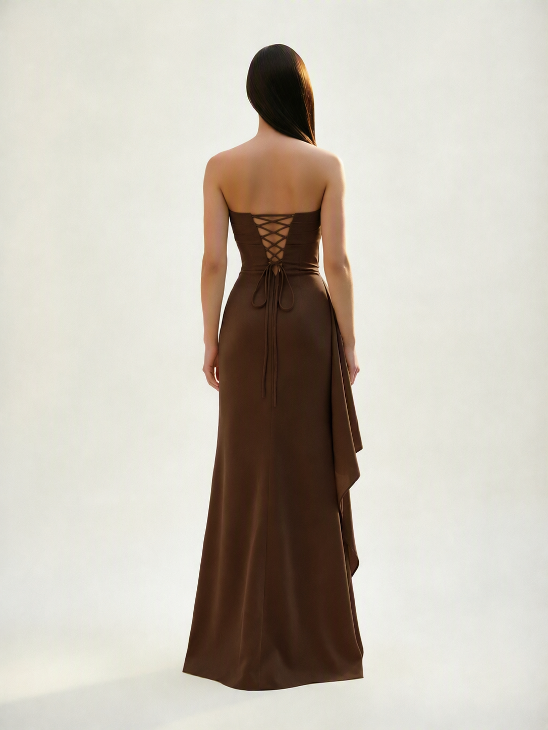 Strapless Mermaid Formal Gown with Side Slit & Draped Detail