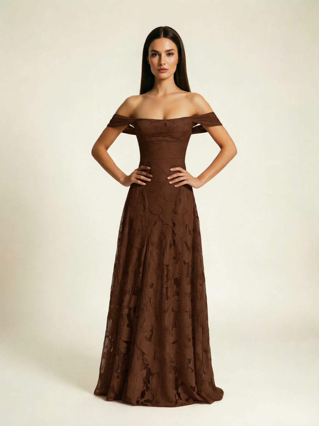 Off-the-Shoulder Floral Lace A-Line
