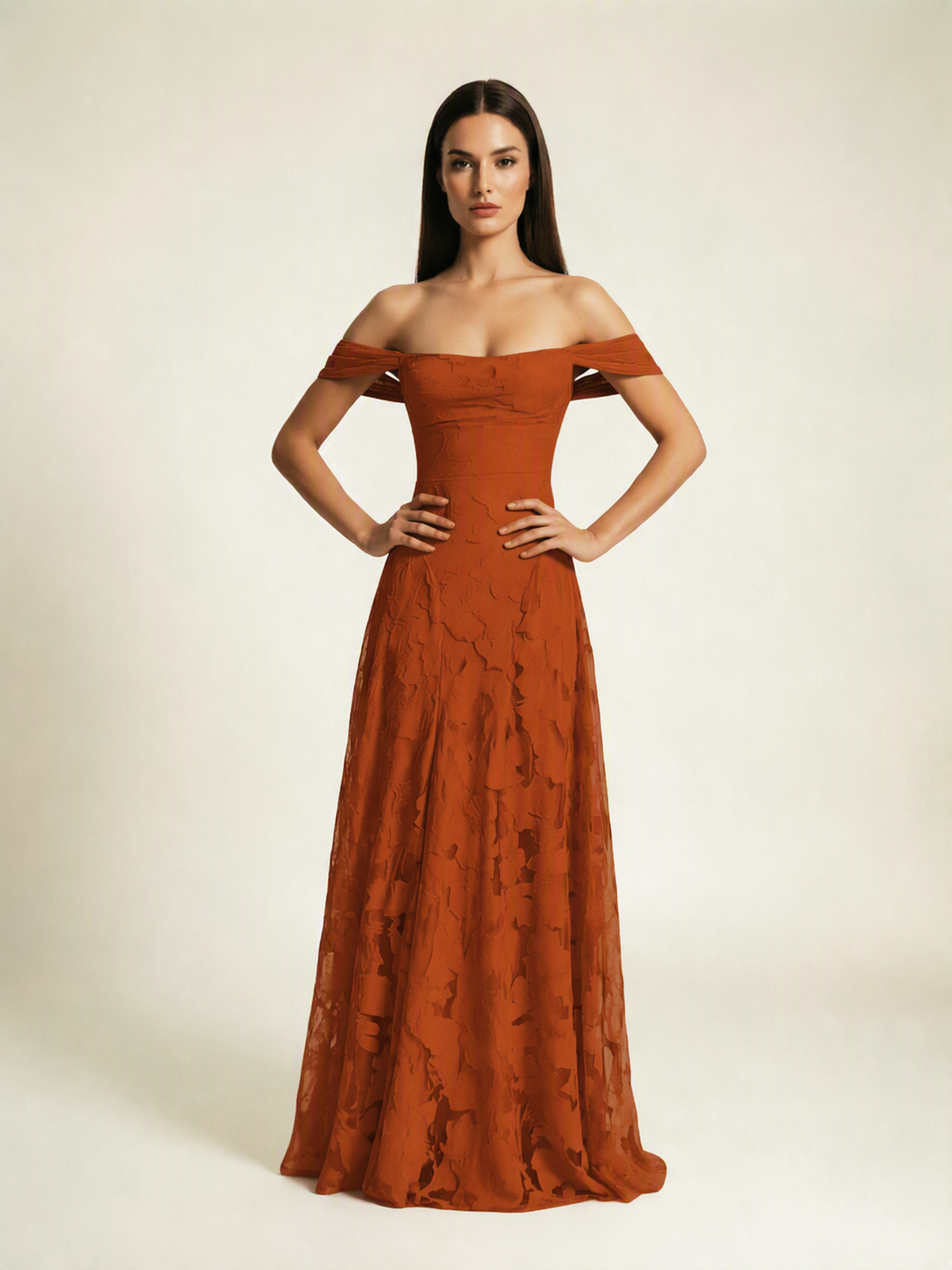 Off-the-Shoulder Floral Lace A-Line