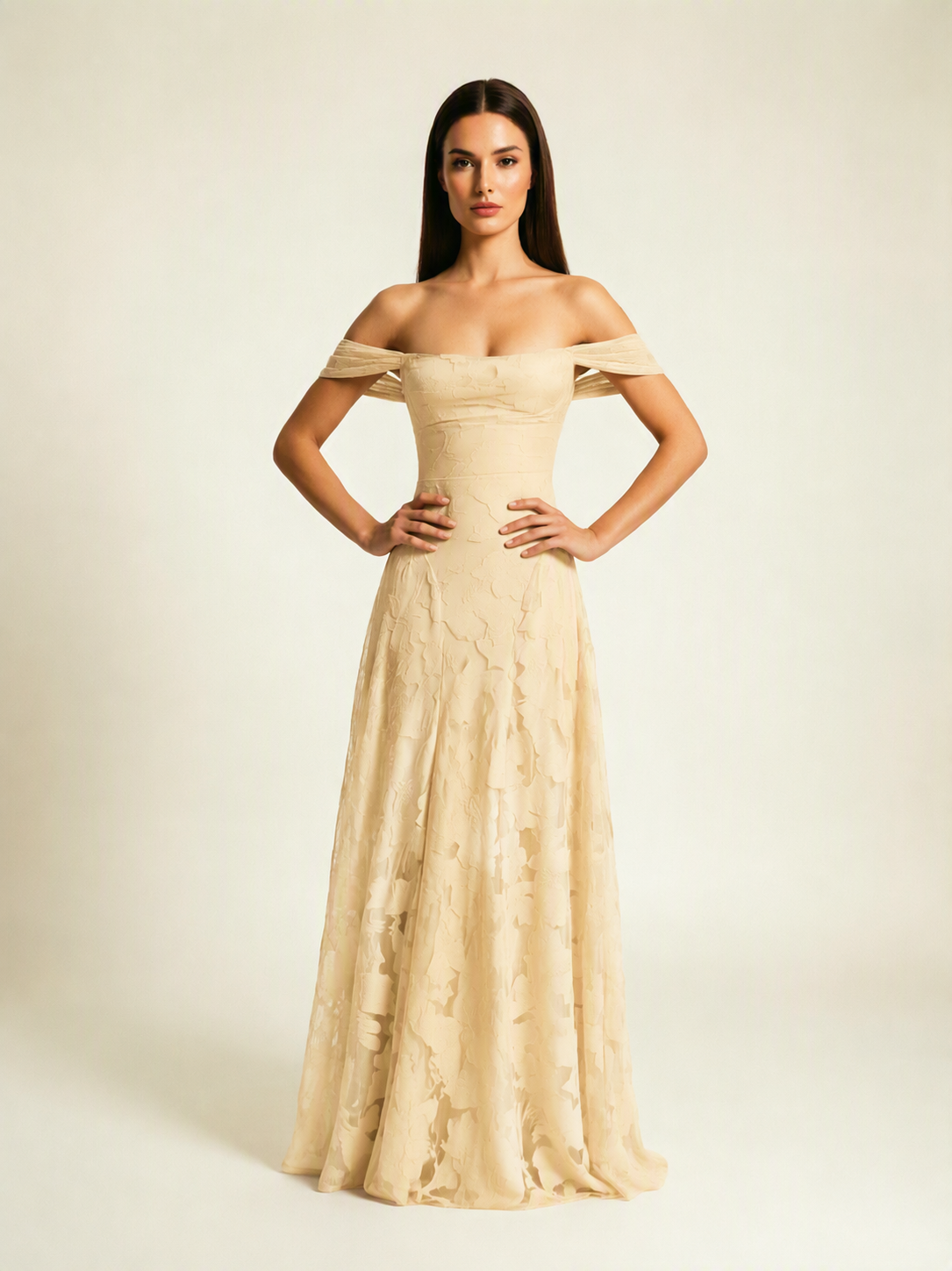 Off-the-Shoulder Floral Lace A-Line