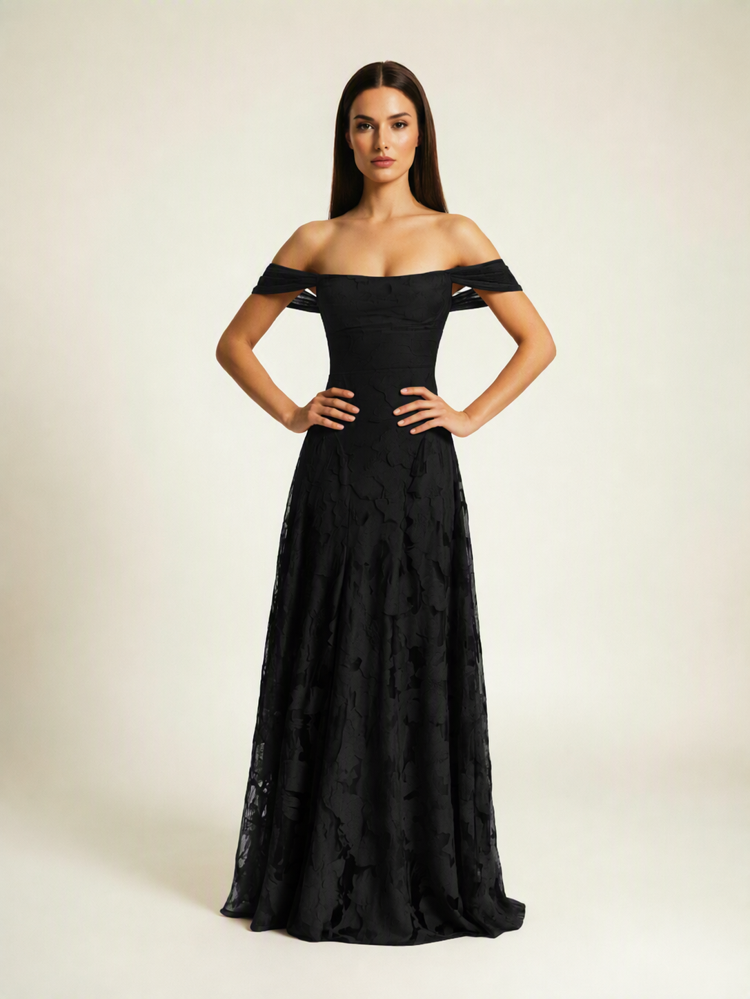 Off-the-Shoulder Floral Lace A-Line