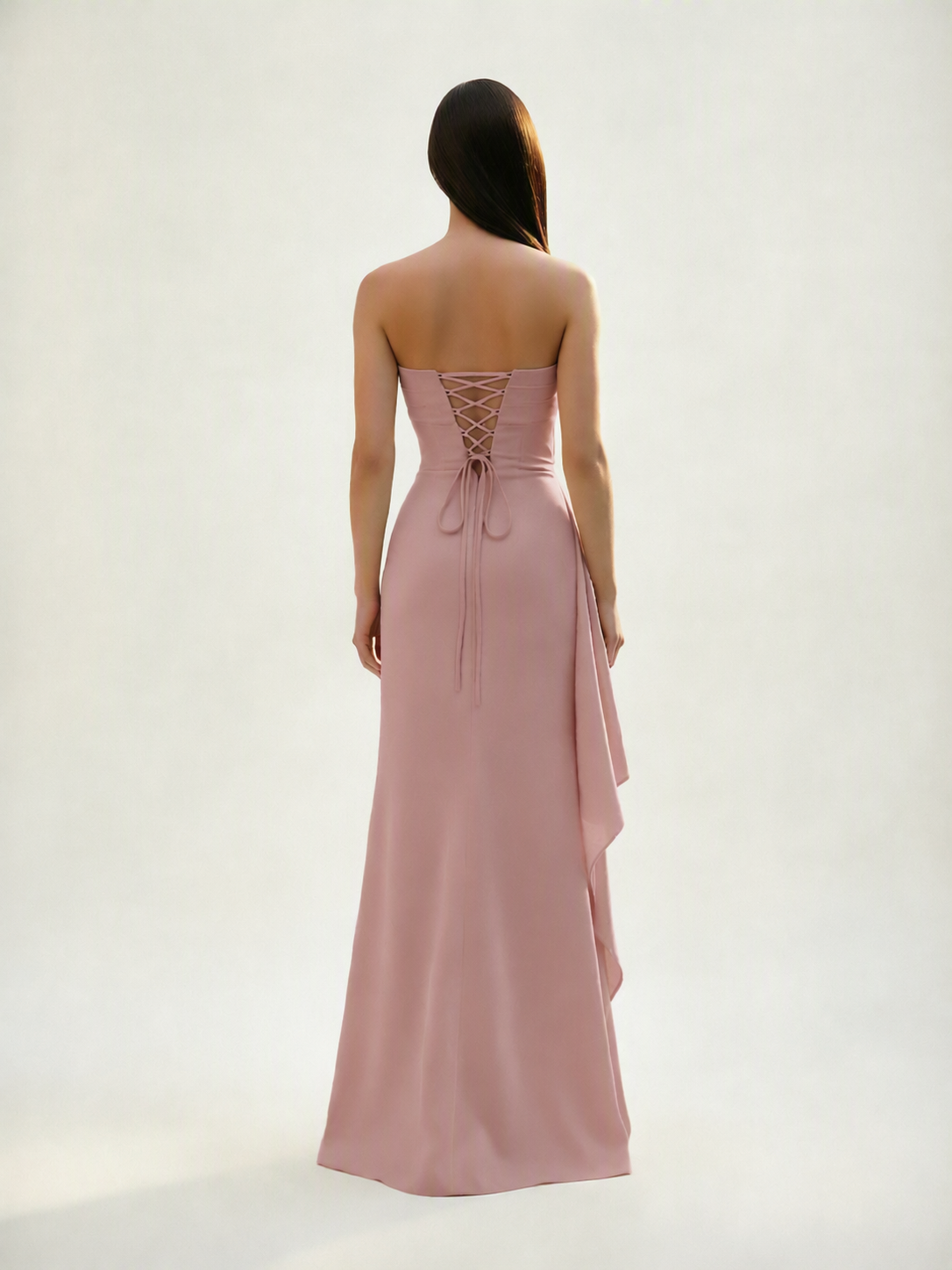 Strapless Mermaid Formal Gown with Side Slit & Draped Detail