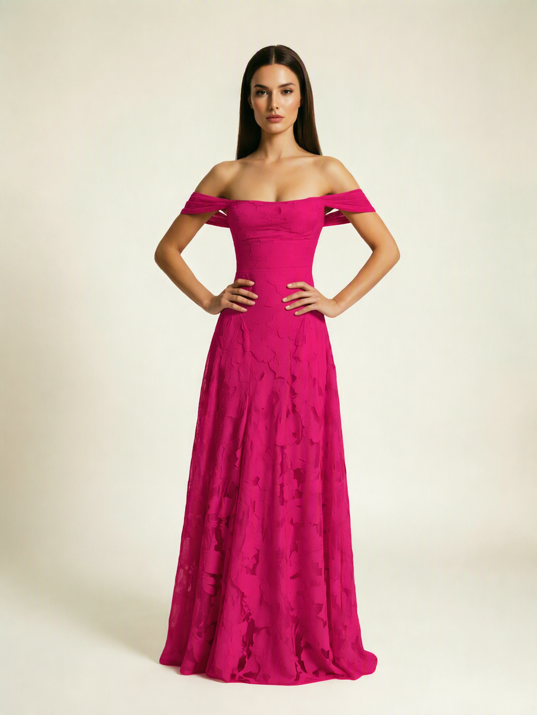 Off-the-Shoulder Floral Lace A-Line