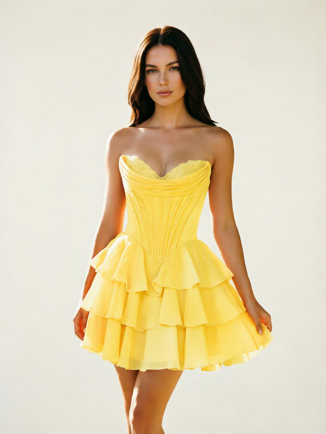 Strapless Corset Ruffled Tiered Mini Homecoming Dress