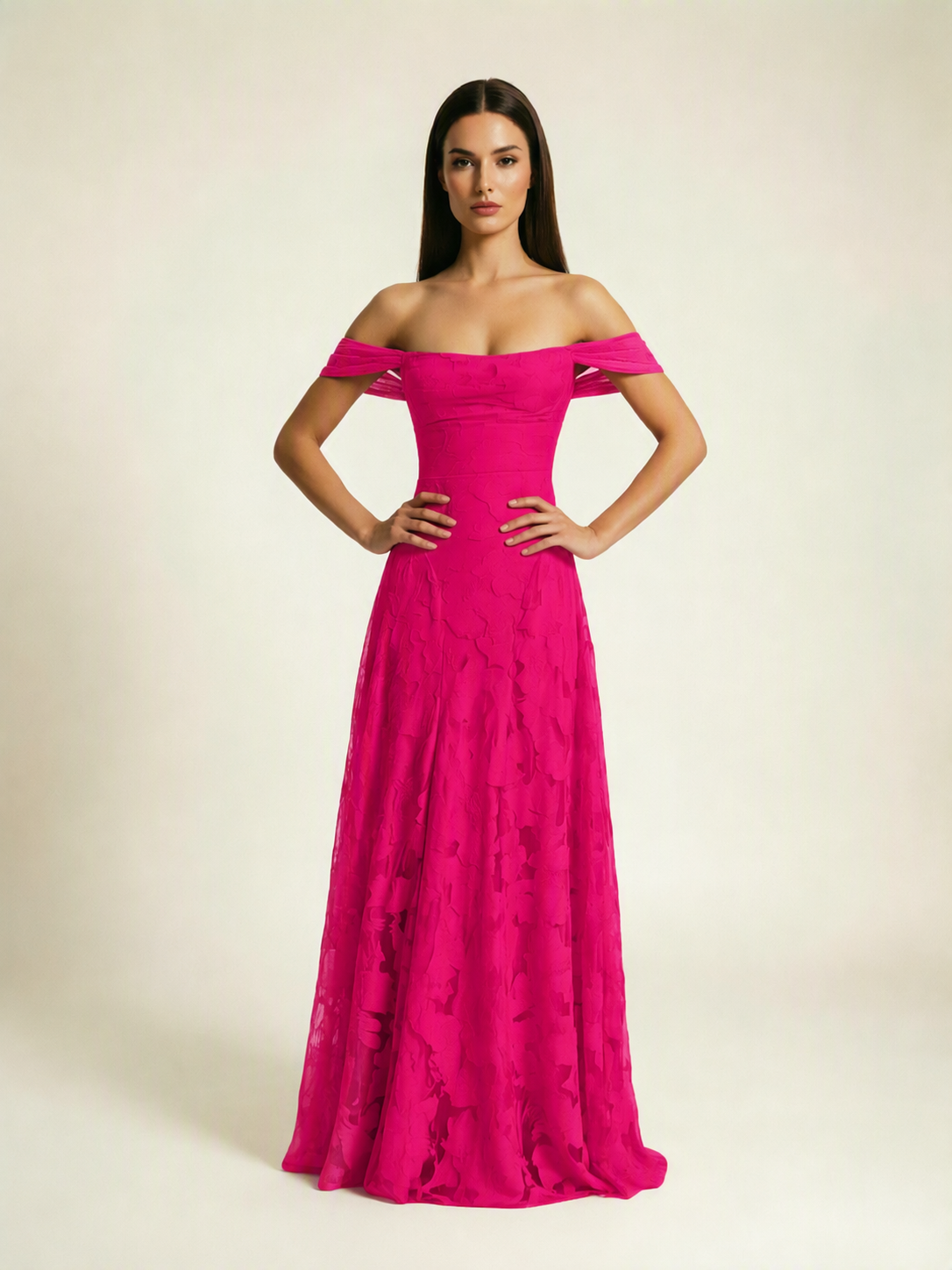 Off-the-Shoulder Floral Lace A-Line
