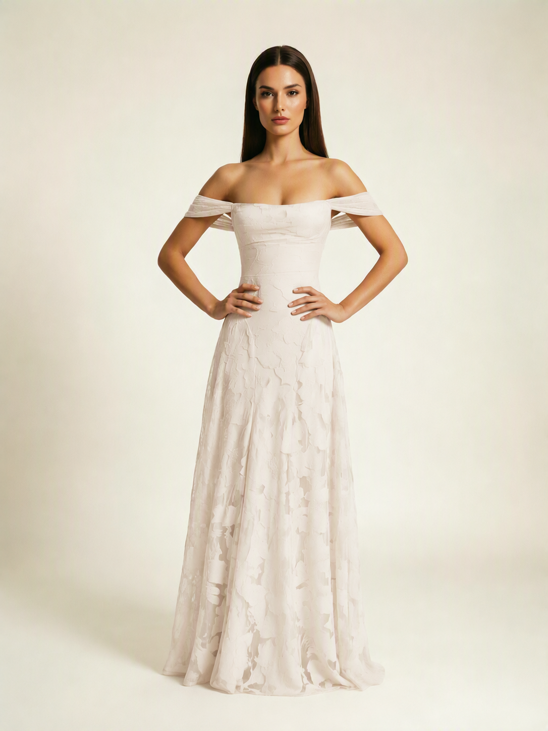 Off-the-Shoulder Floral Lace A-Line