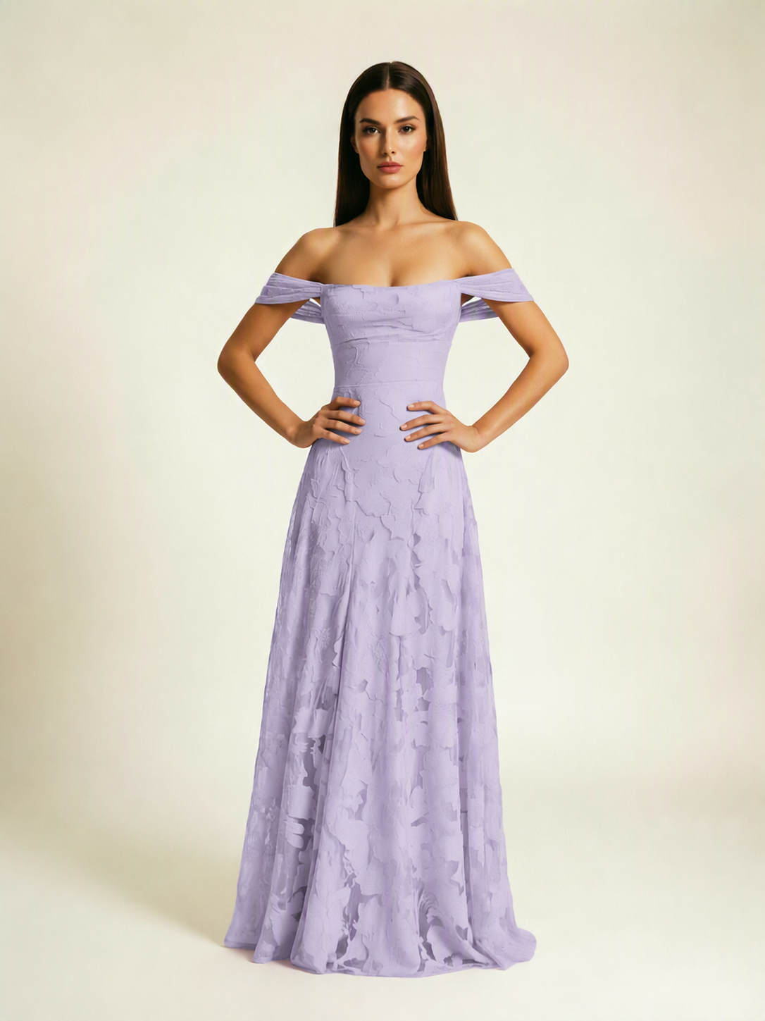 Off-the-Shoulder Floral Lace A-Line