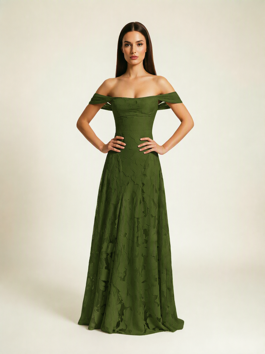 Off-the-Shoulder Floral Lace A-Line