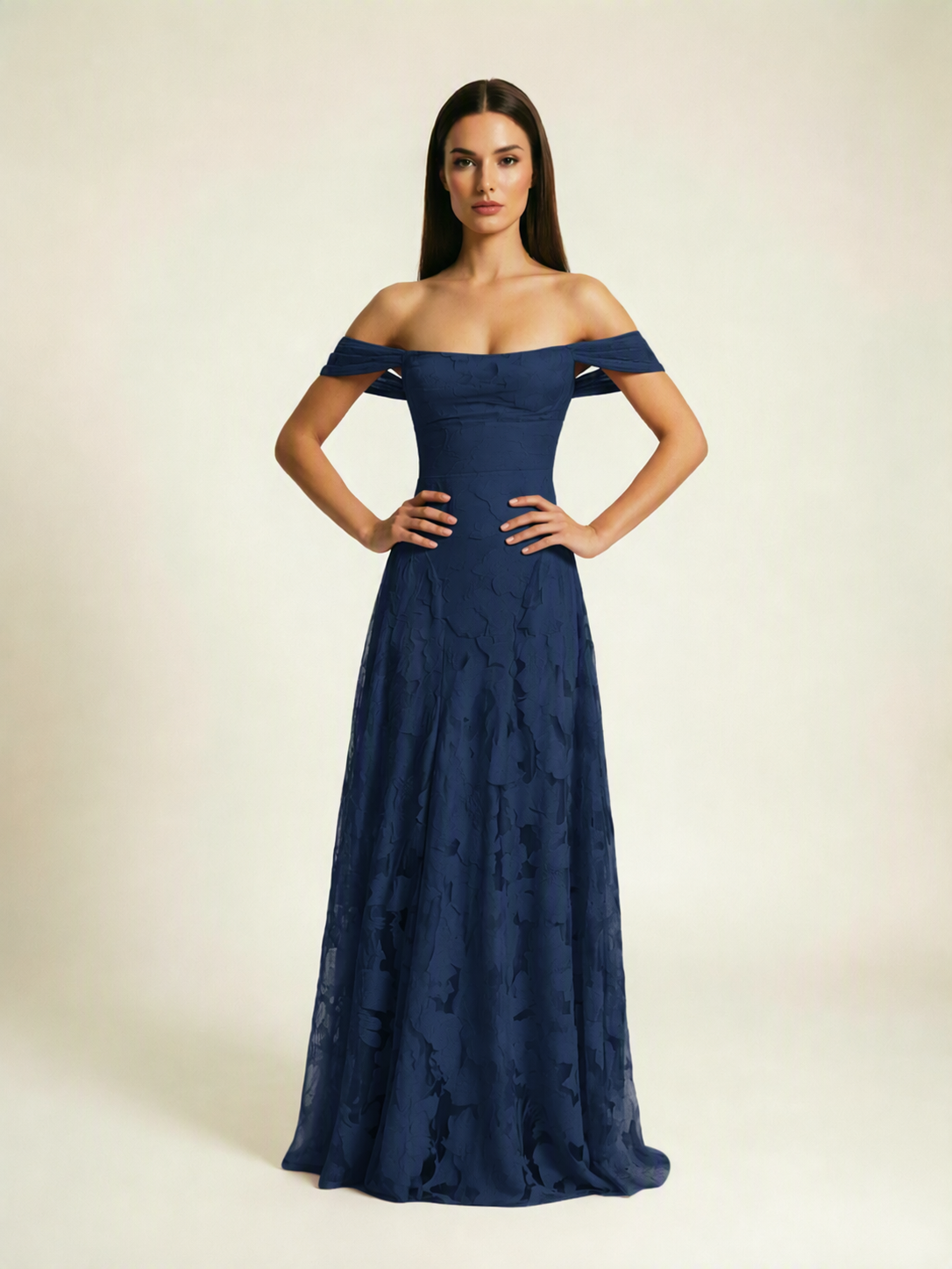 Off-the-Shoulder Floral Lace A-Line