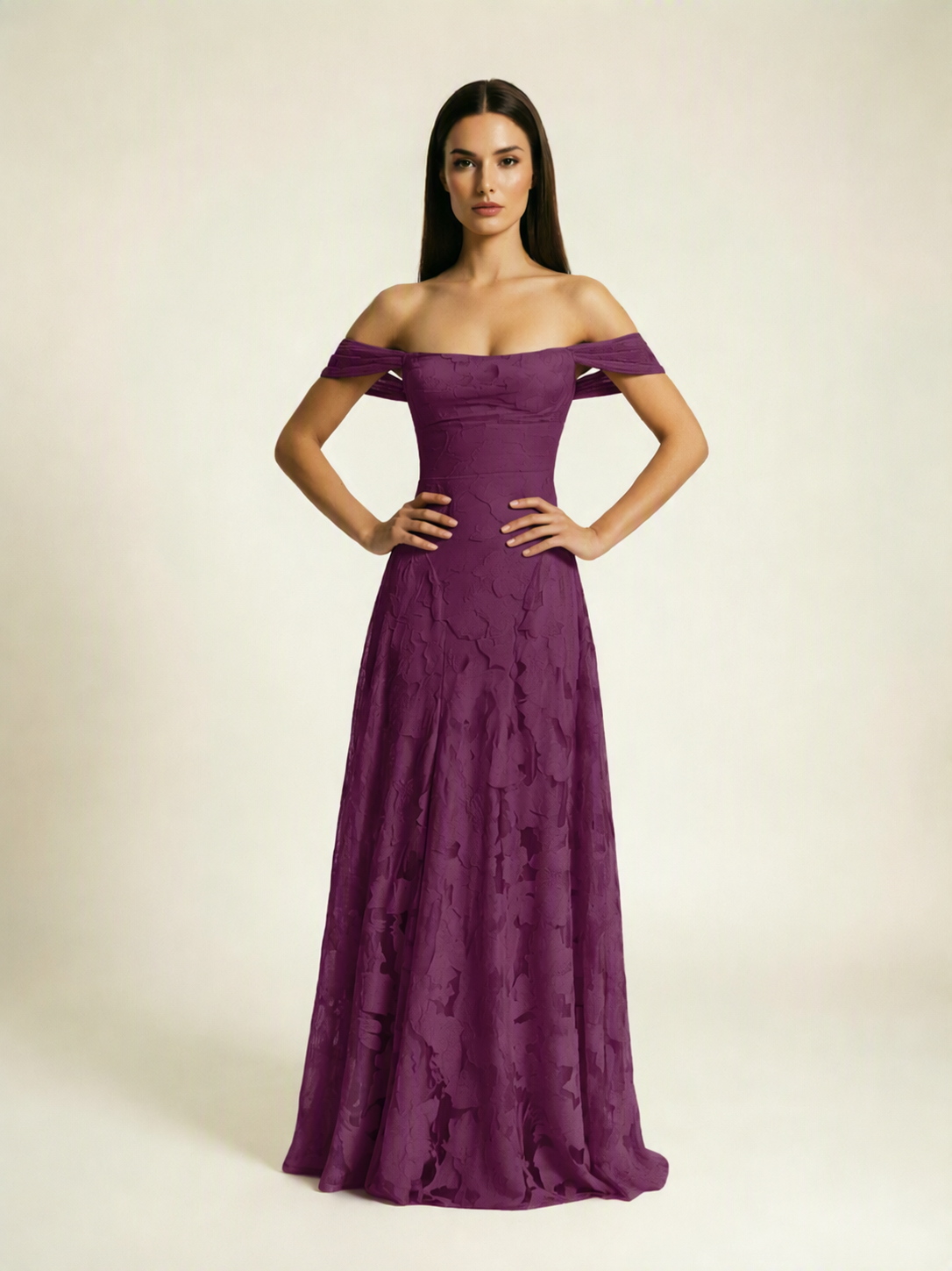 Off-the-Shoulder Floral Lace A-Line
