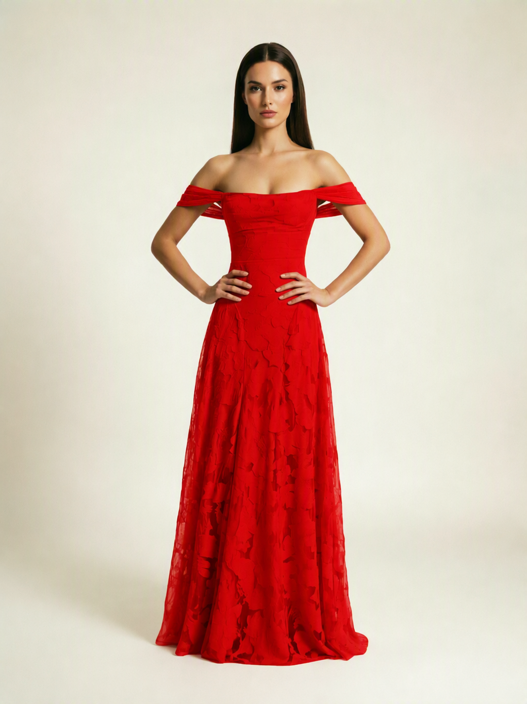Off-the-Shoulder Floral Lace A-Line