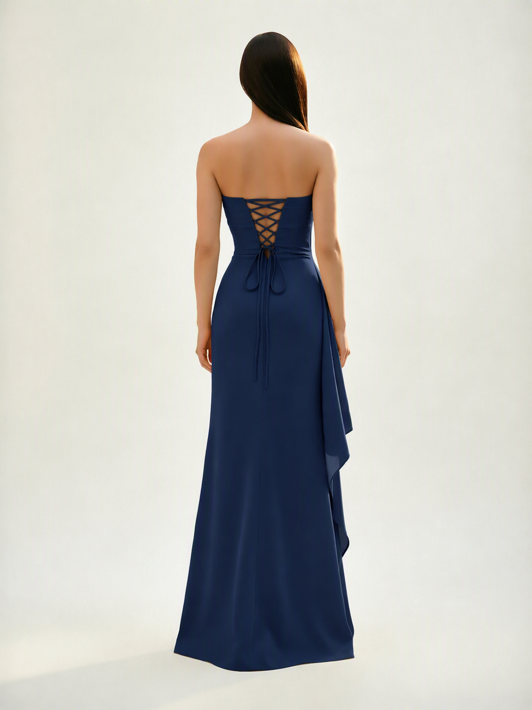 Strapless Mermaid Formal Gown with Side Slit & Draped Detail
