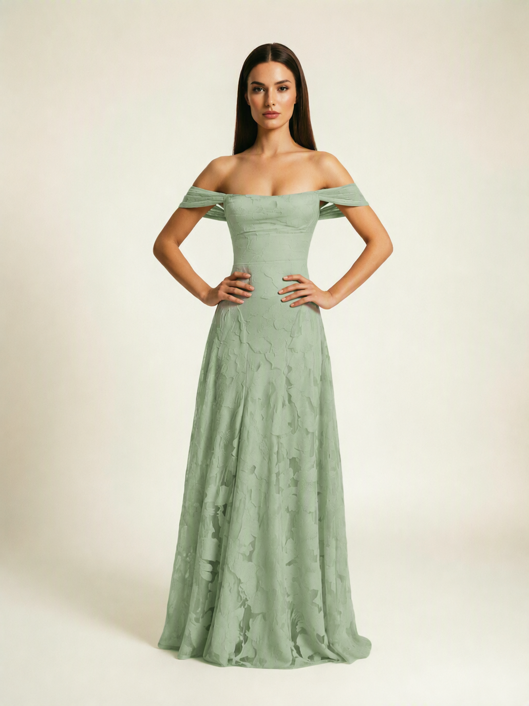 Off-the-Shoulder Floral Lace A-Line