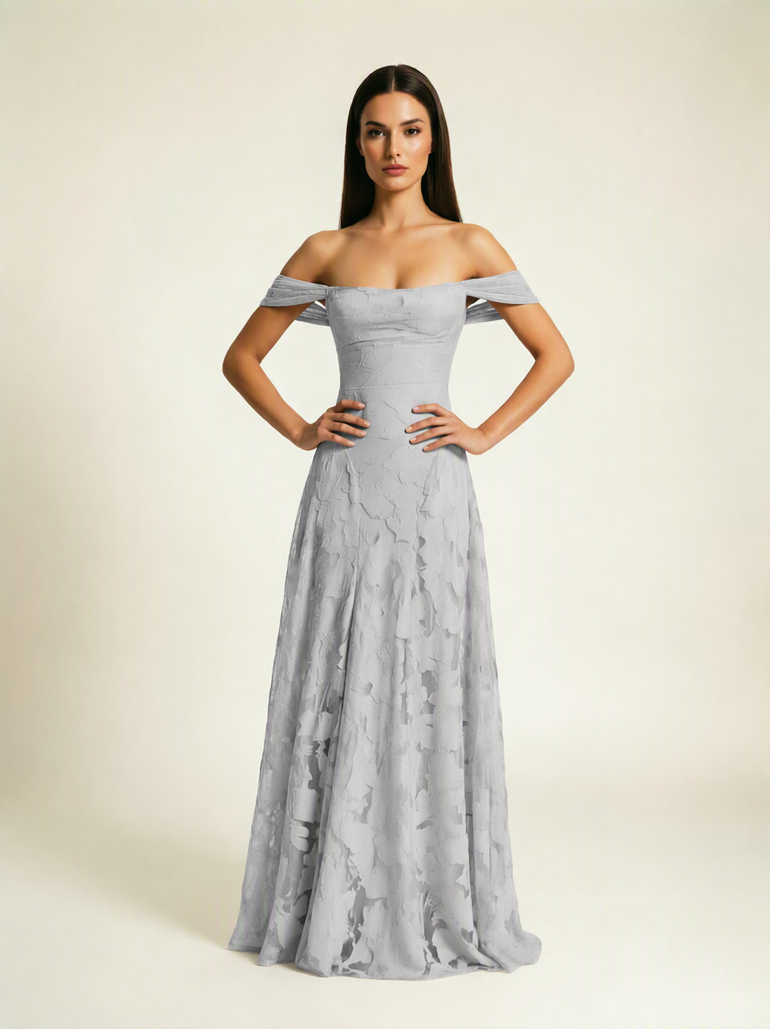 Off-the-Shoulder Floral Lace A-Line