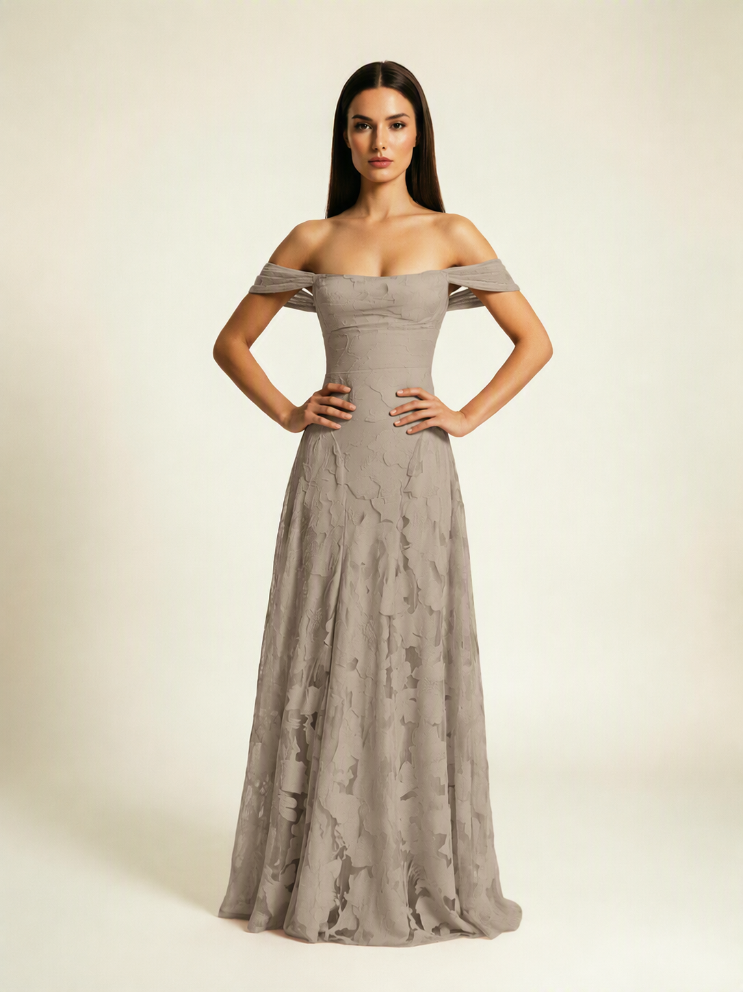 Off-the-Shoulder Floral Lace A-Line