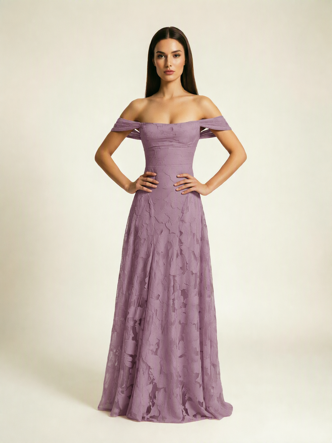 Off-the-Shoulder Floral Lace A-Line