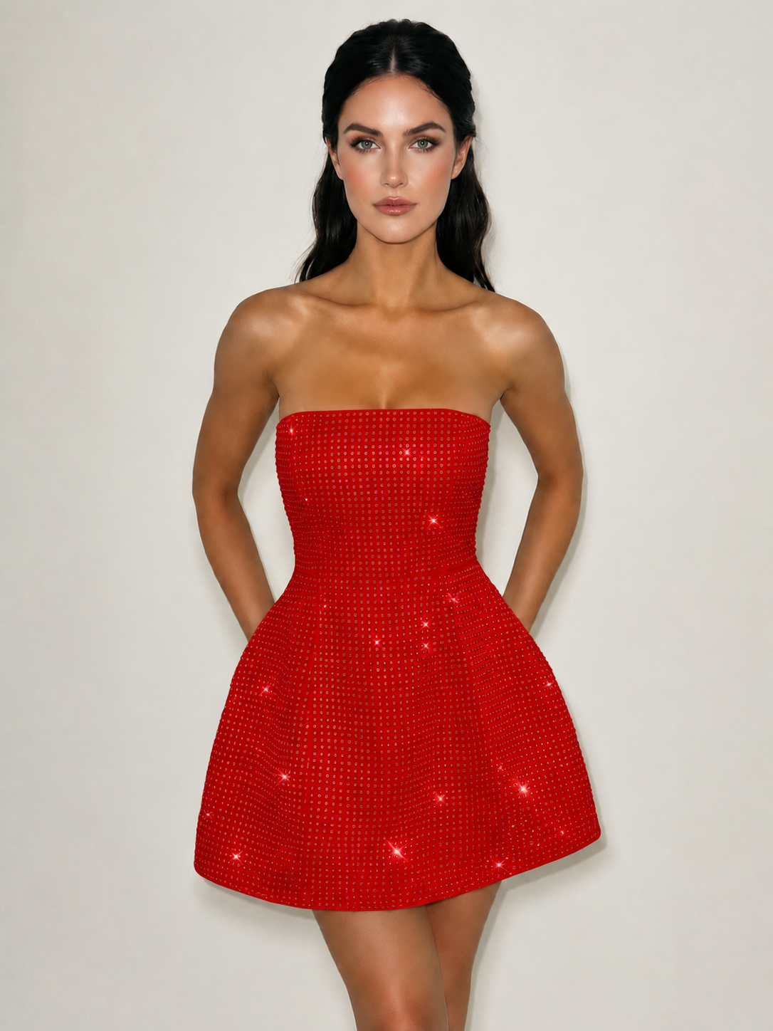 Strapless Sequin Fit & Flare Mini Dress