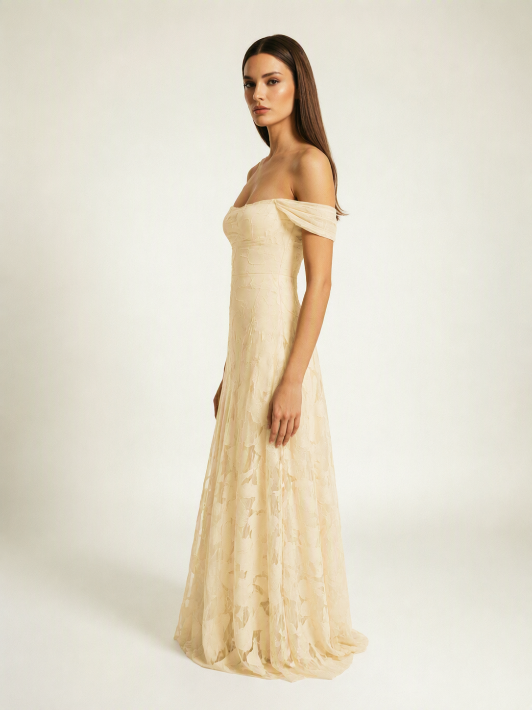Off-the-Shoulder Floral Lace A-Line