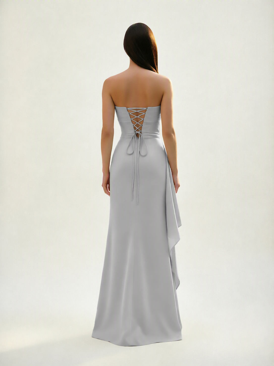 Strapless Mermaid Formal Gown with Side Slit & Draped Detail