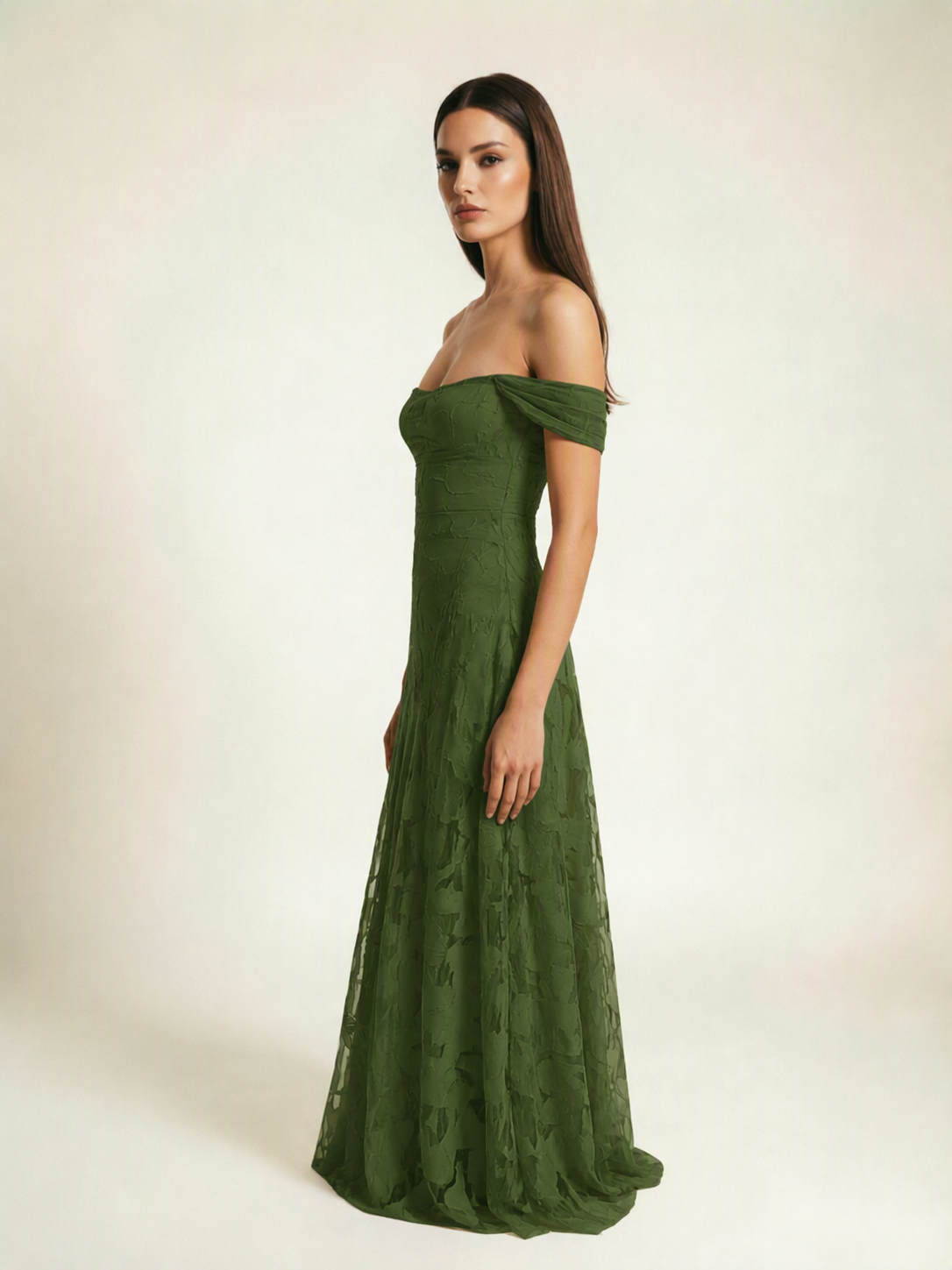 Off-the-Shoulder Floral Lace A-Line