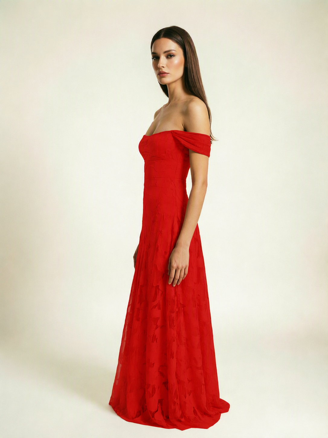 Off-the-Shoulder Floral Lace A-Line