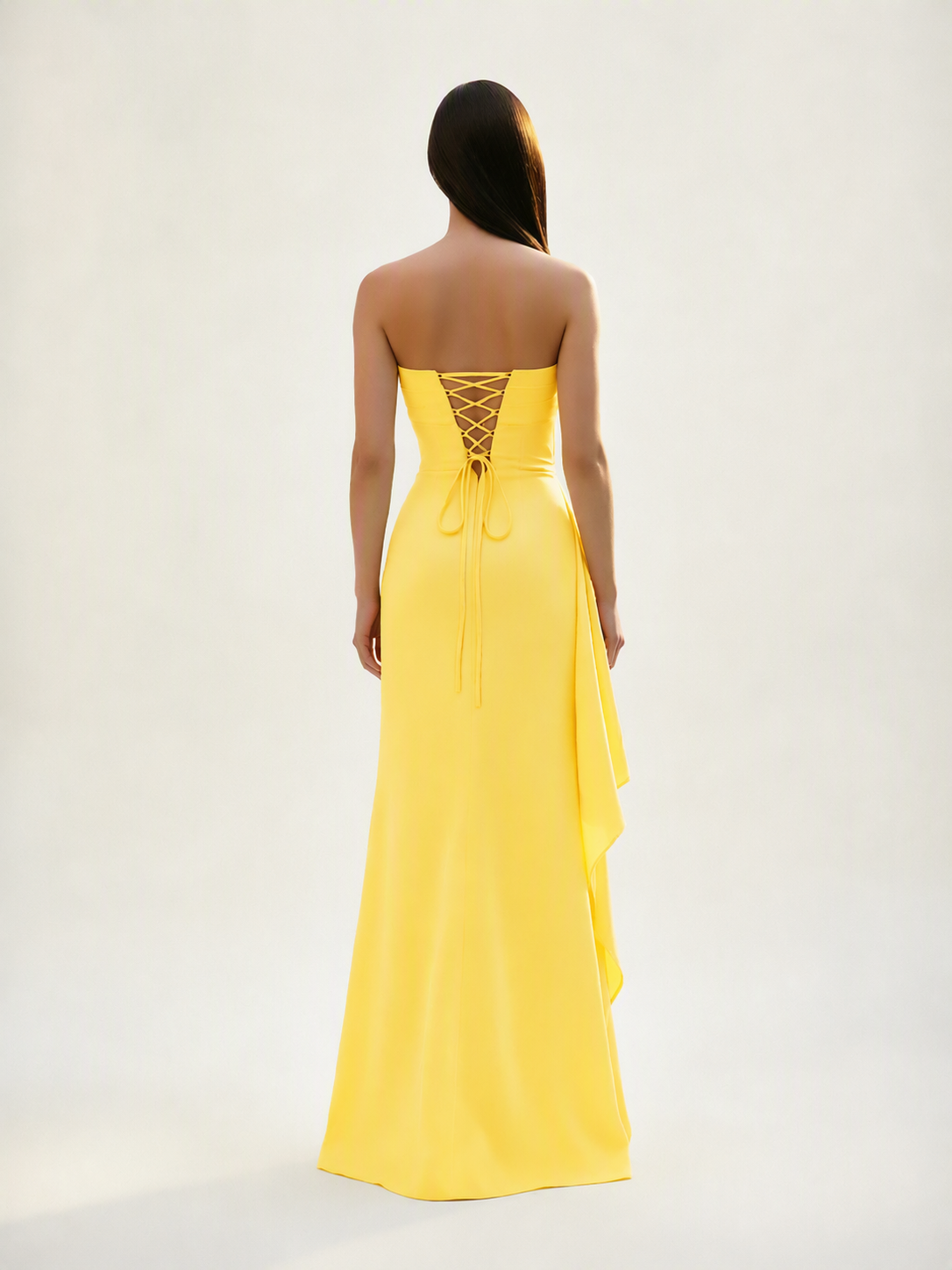 Strapless Mermaid Formal Gown with Side Slit & Draped Detail