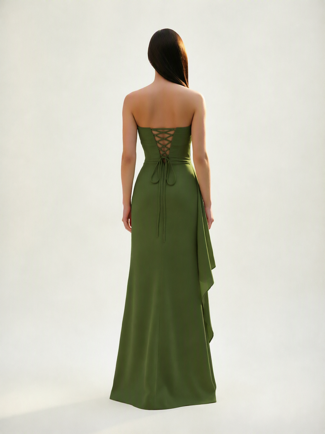 Strapless Mermaid Formal Gown with Side Slit & Draped Detail