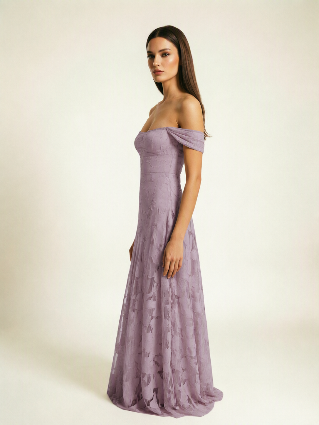 Off-the-Shoulder Floral Lace A-Line