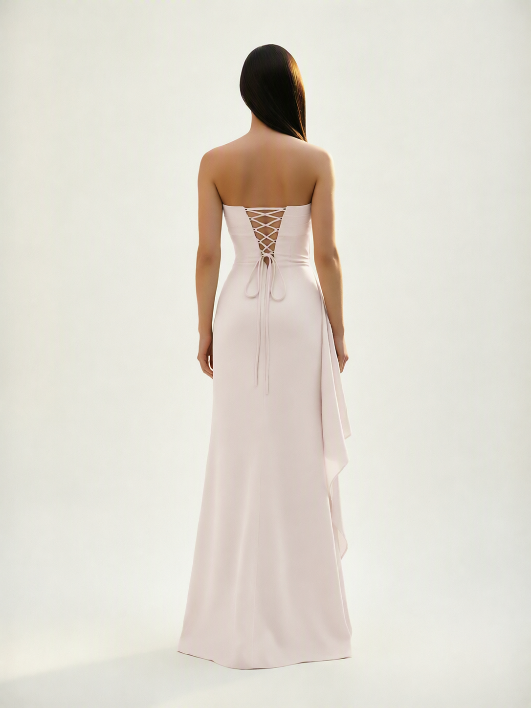 Strapless Mermaid Formal Gown with Side Slit & Draped Detail