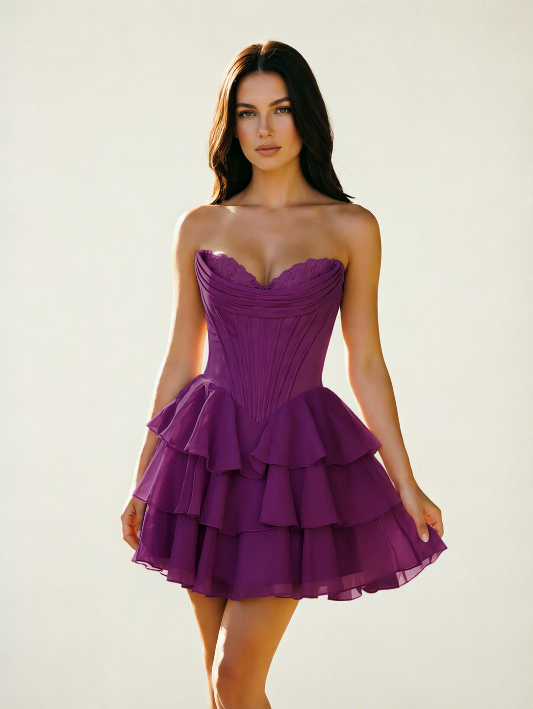 Strapless Corset Ruffled Tiered Mini Homecoming Dress