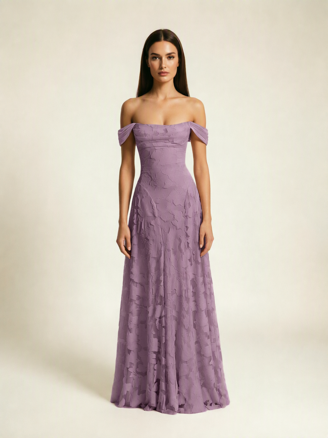 Off-the-Shoulder Floral Lace A-Line