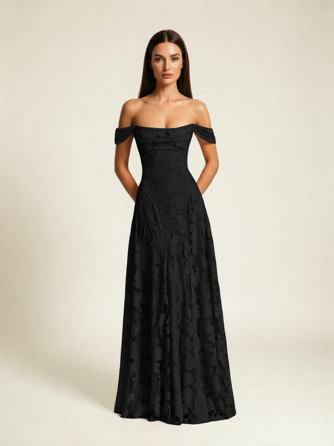 Off-the-Shoulder Floral Lace A-Line