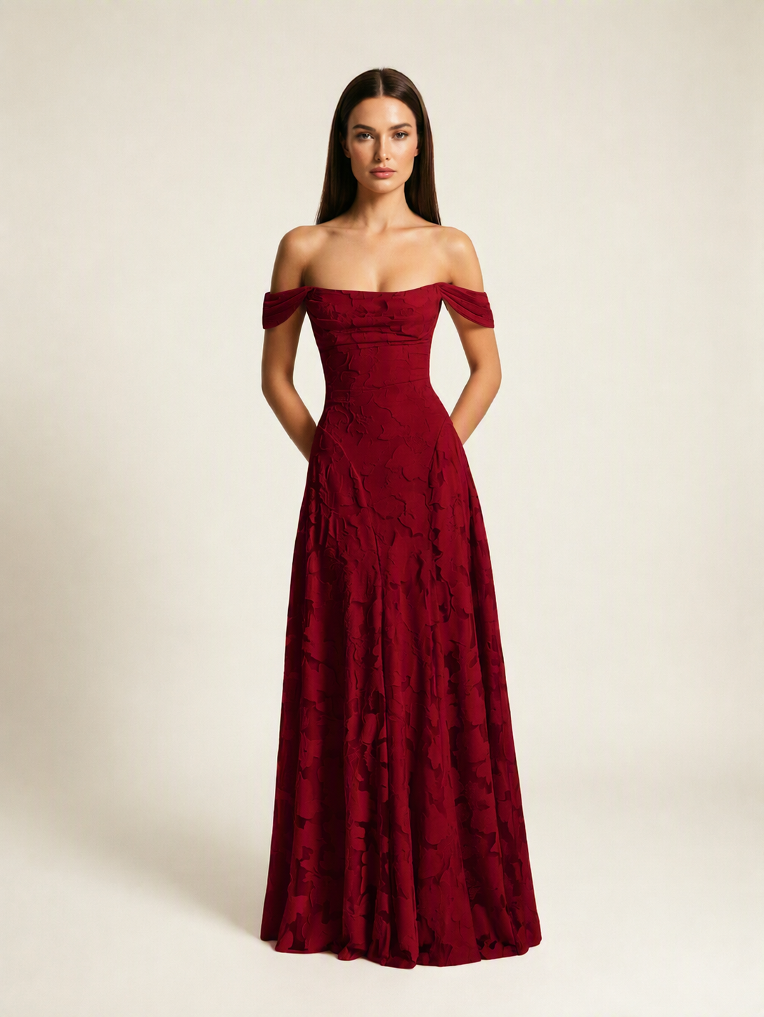 Off-the-Shoulder Floral Lace A-Line