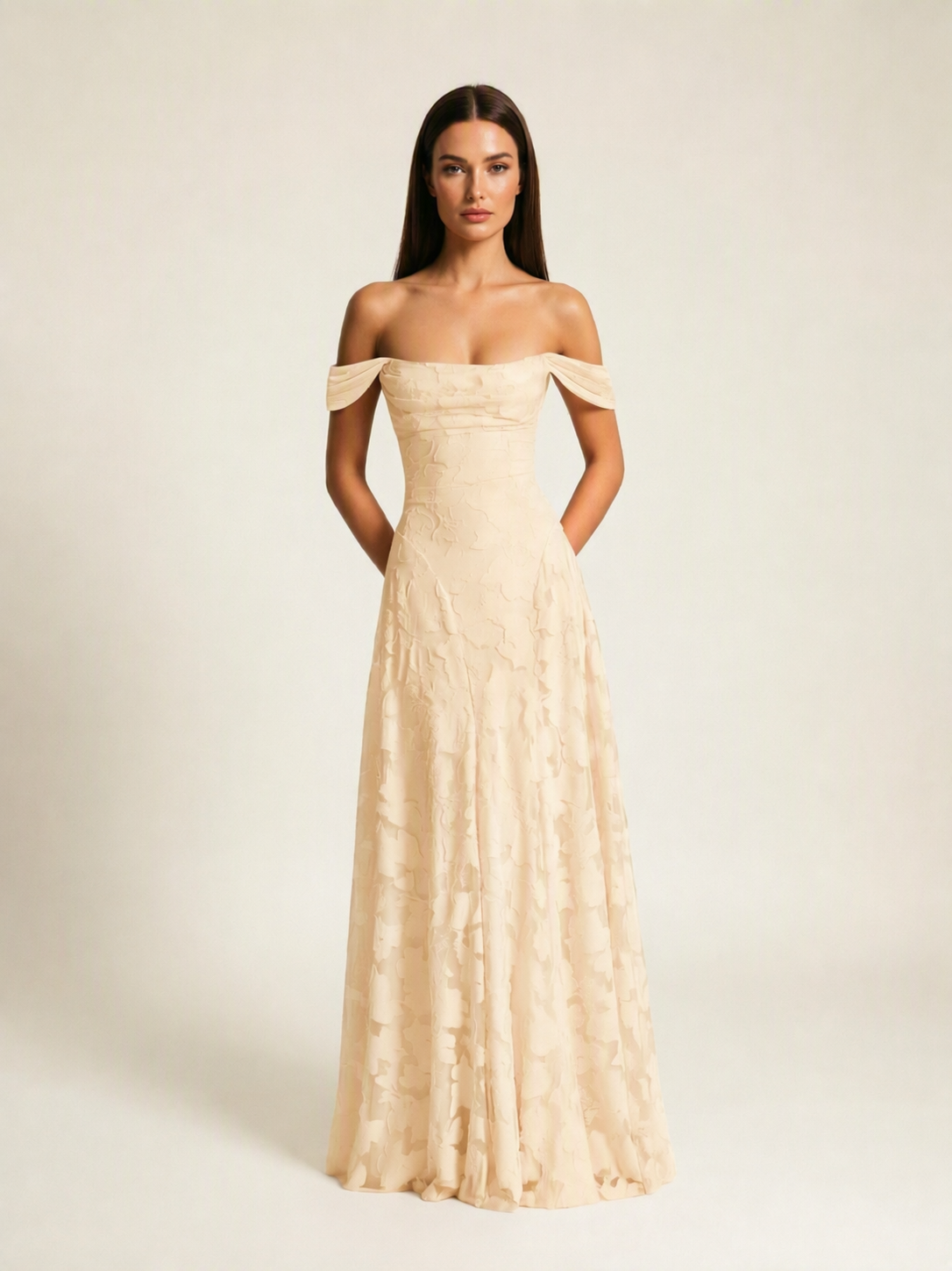 Off-the-Shoulder Floral Lace A-Line