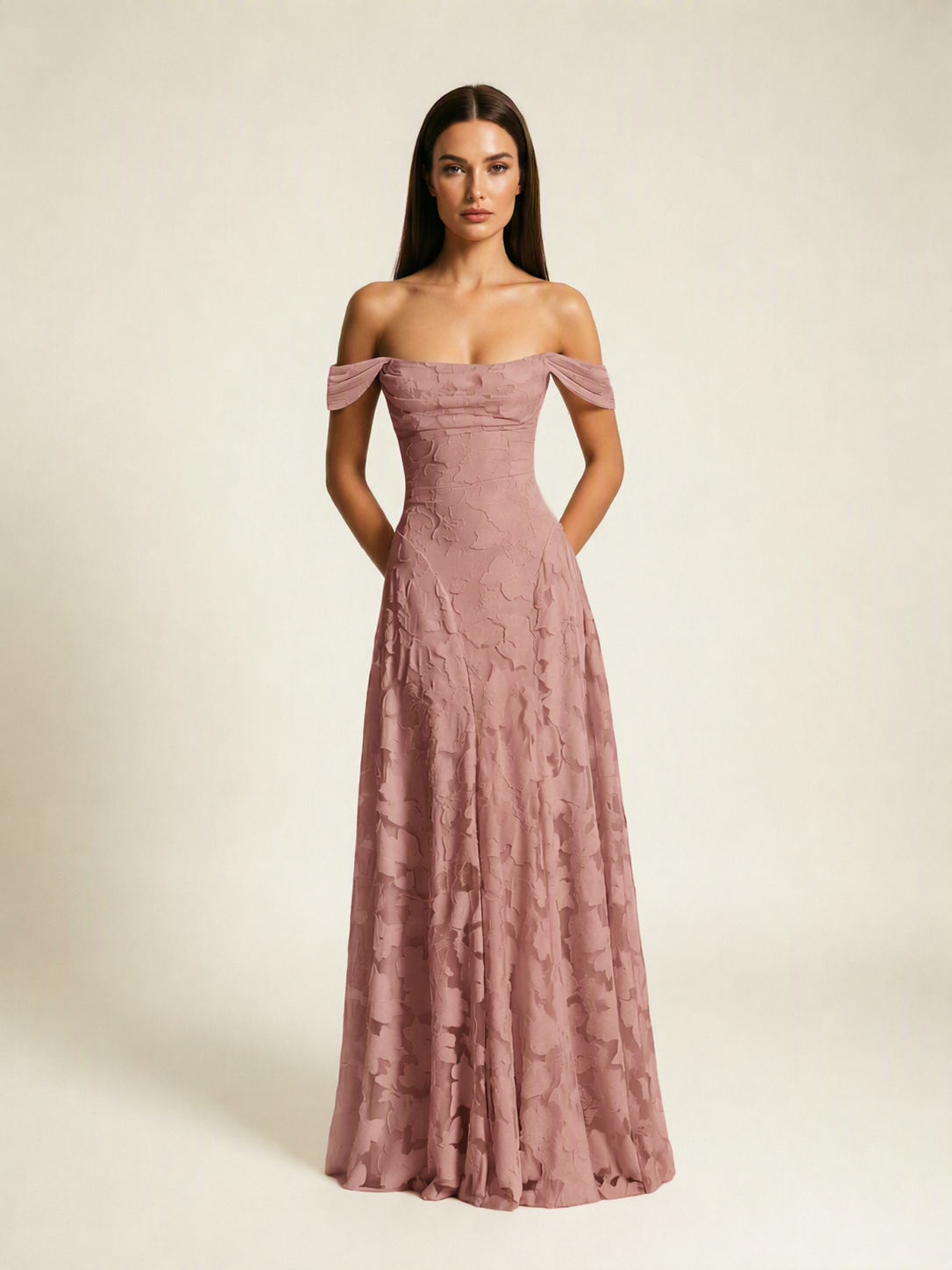 Off-the-Shoulder Floral Lace A-Line