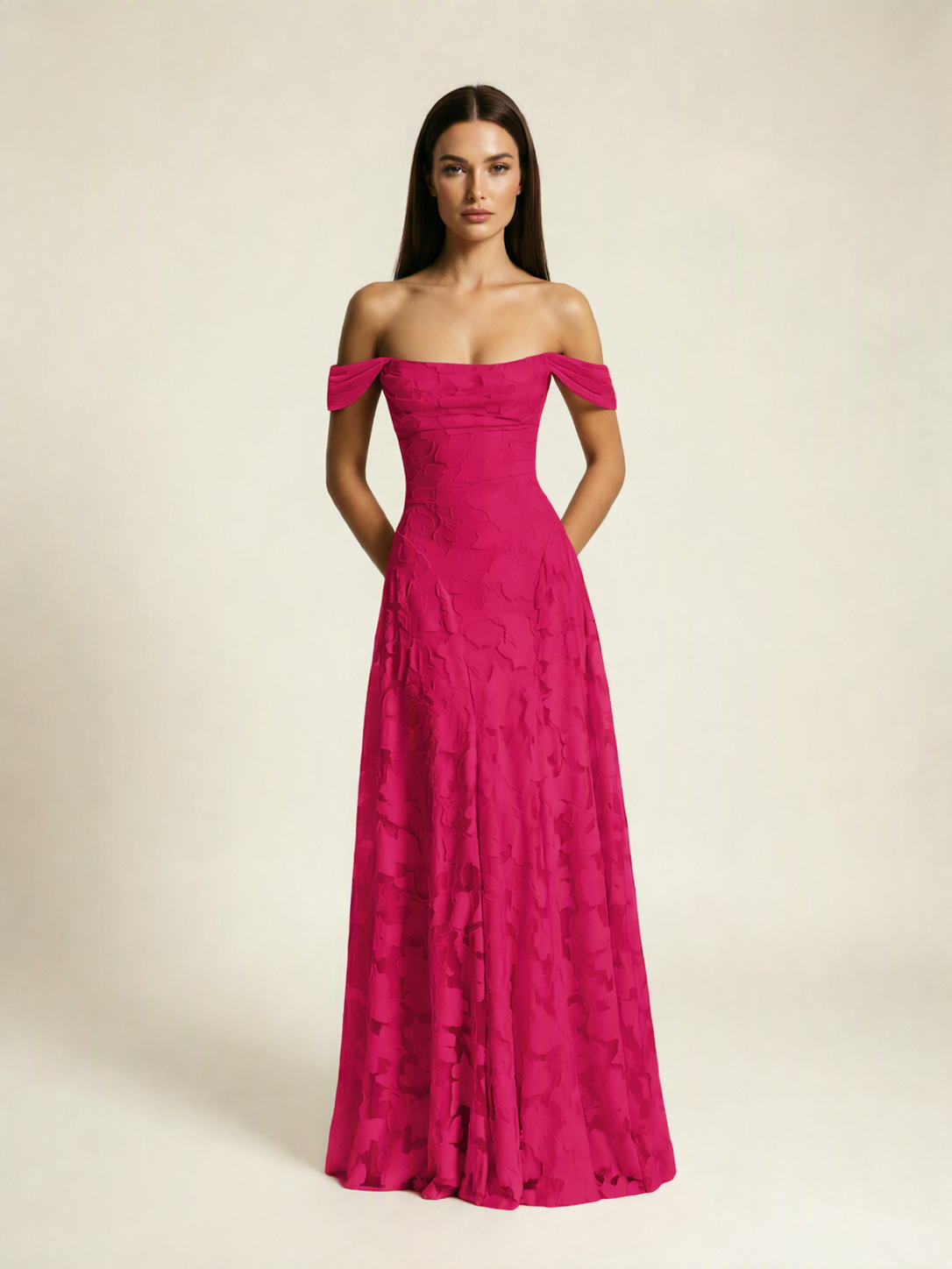 Off-the-Shoulder Floral Lace A-Line